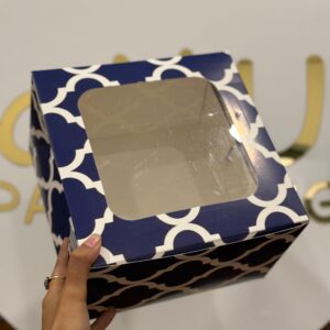 BLUE PRINTED WINDOW CAKE BOX (8/8/5")