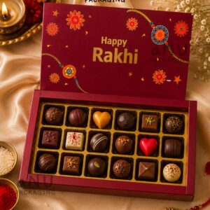 RAKHI JUMBO CHOCOLATE BOX - RED (12/7/1.50") PACK OF 10 PCS