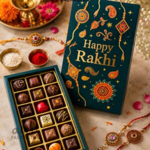 RAKHI JUMBO CHOCOLATE BOX - GREEN (12/7/1.50") PACK OF 10 PCS