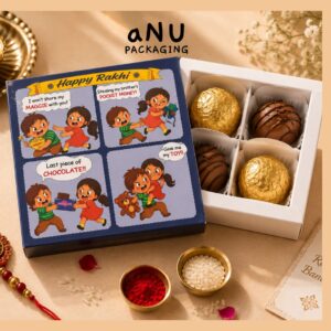 RAKHI 4 CHOCOLATE BOX - BLUE (4/4/2") - PACK OF 10 PCS